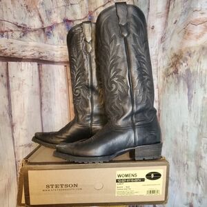 Stetson Black Western Leather Boots Lucy 9 Lug Sole